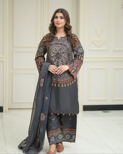 3Pcs Matka Design Stitched Dress